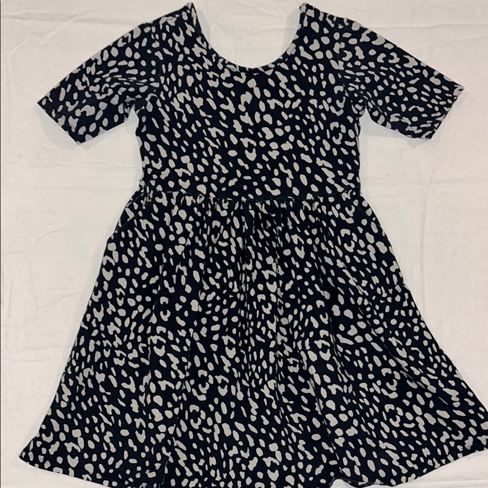Girls' Black and White Leopard Print Dress - Comfort Fit